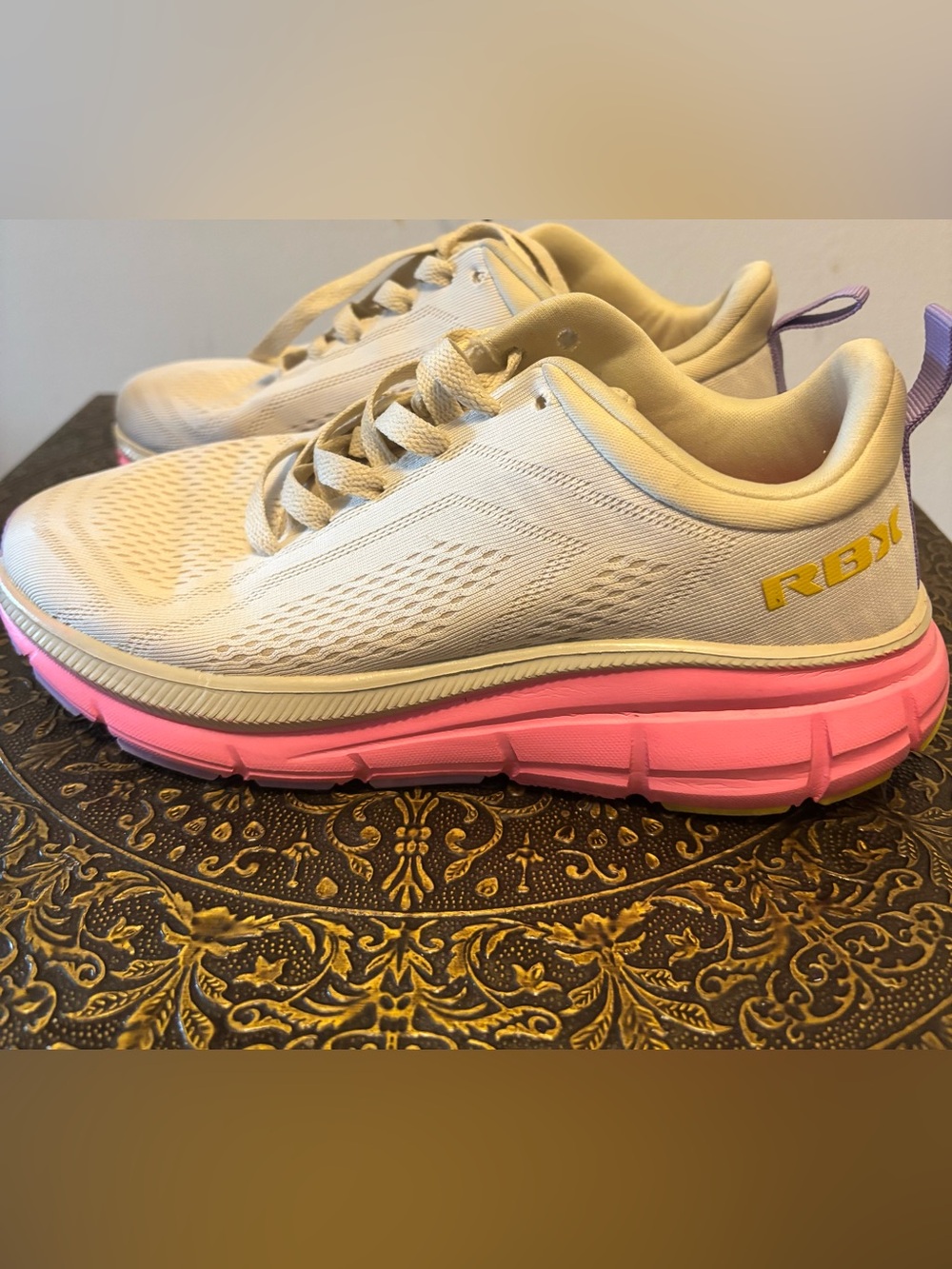 RBX Women's Cream and Pink Athletic Sneakers